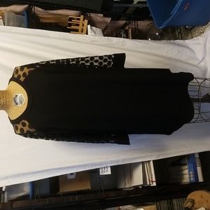Womans Simple Black Dress with shear polka dot long sleeves by En Focus. Size 10